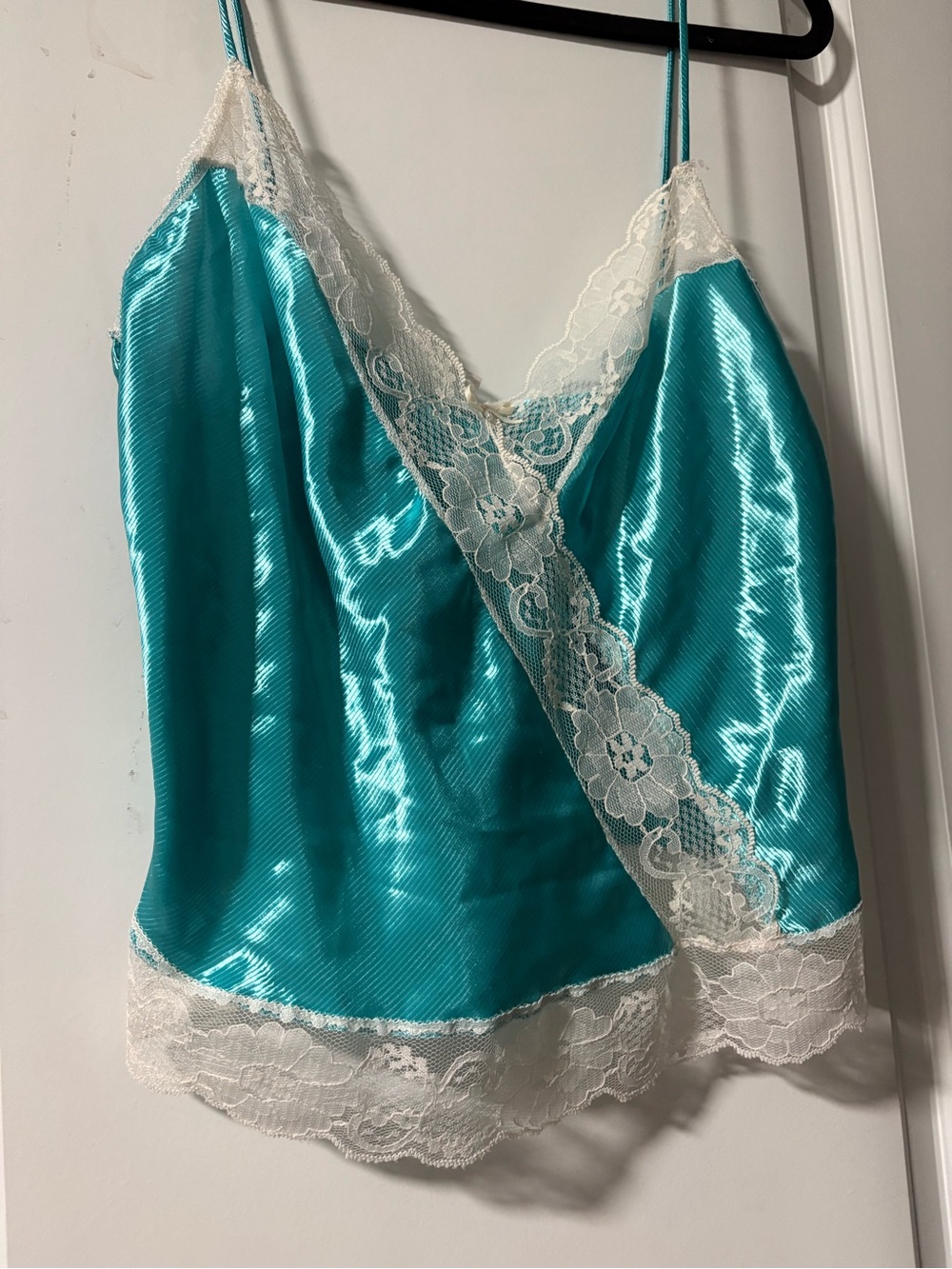 Vintage Silky Teal Lace Trim Camisole - Women Intimates